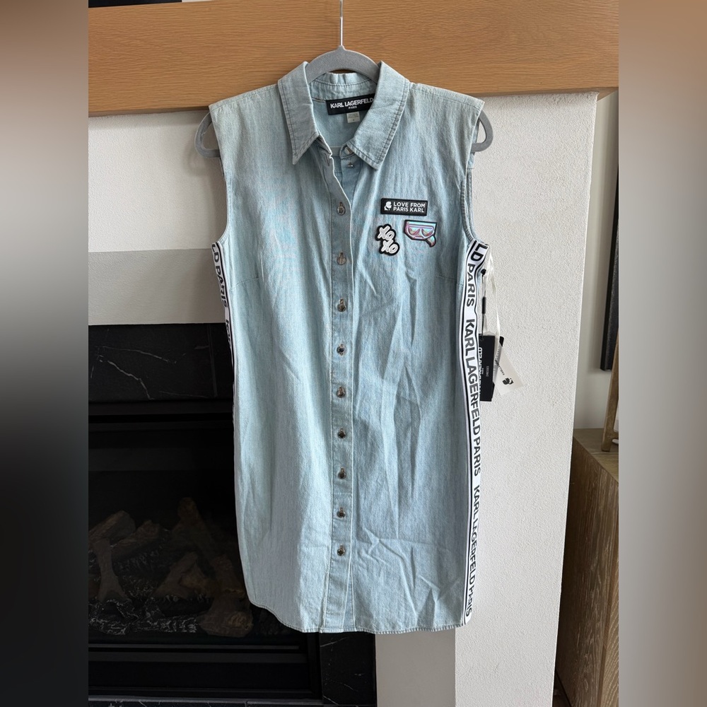 Karl Lagerfeld Cotton Denim Sleeveless Shirt Dress NWT